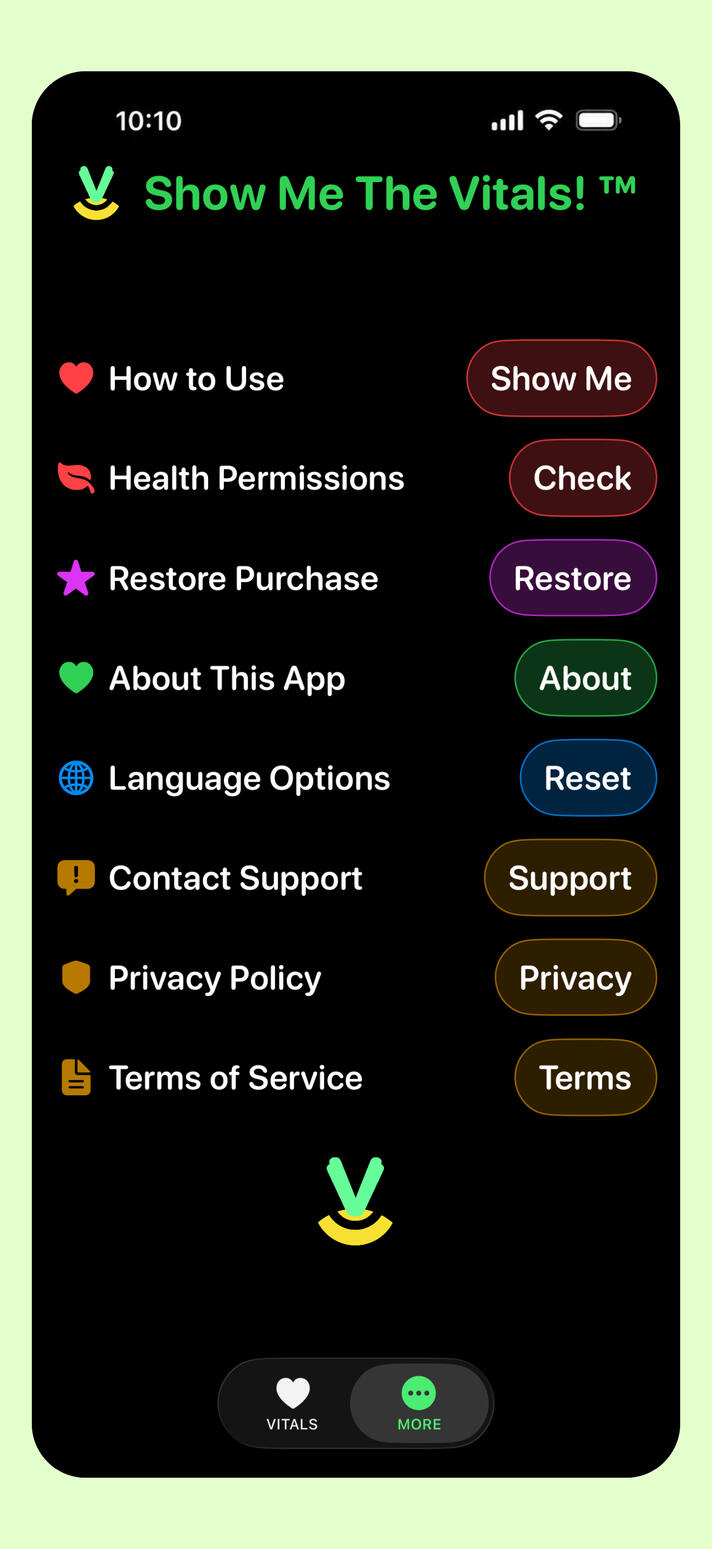 More tab showing a column of app option buttons.