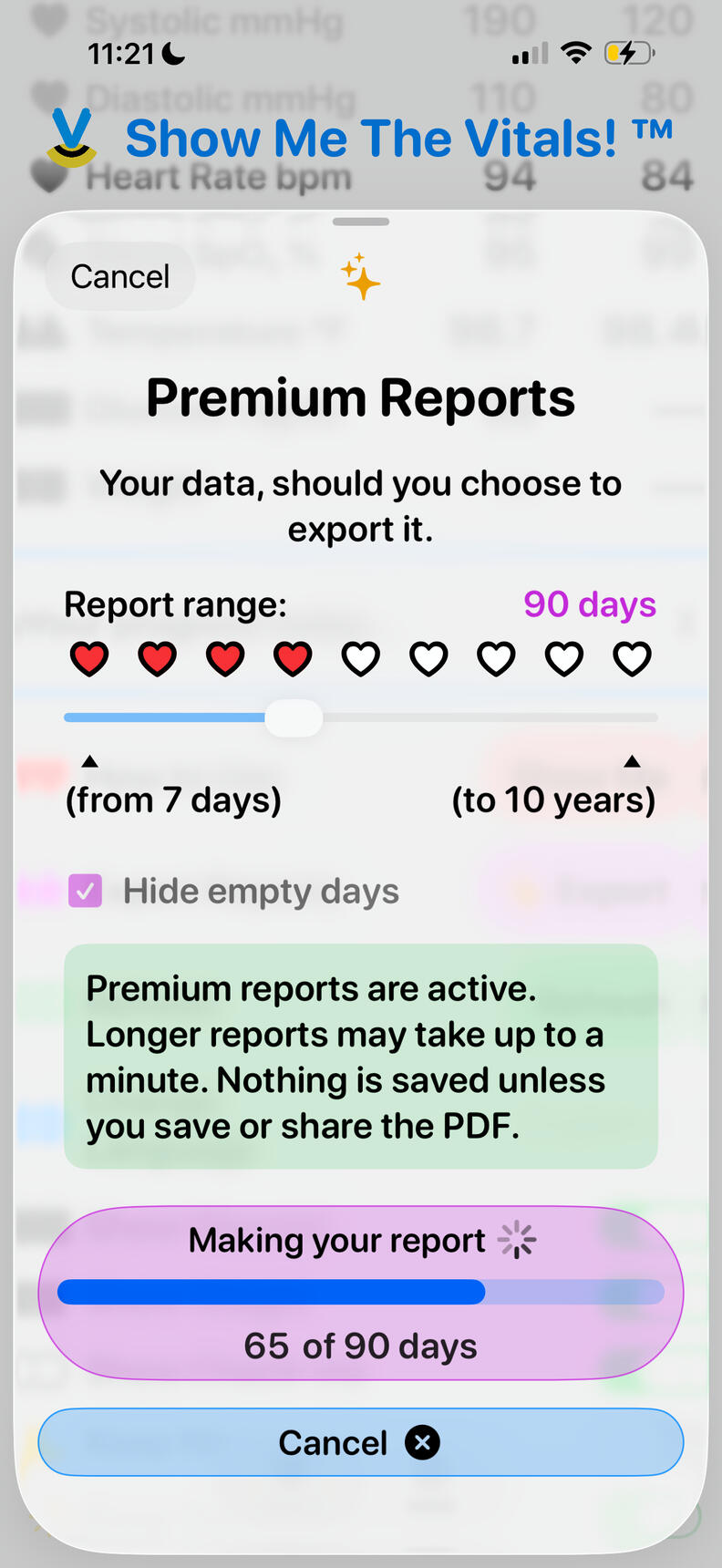 Language selection pop-up in Show Me The Vitals with multiple language options.